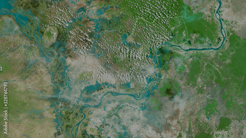 Kâmpóng Cham, Cambodia - outlined. Satellite photo