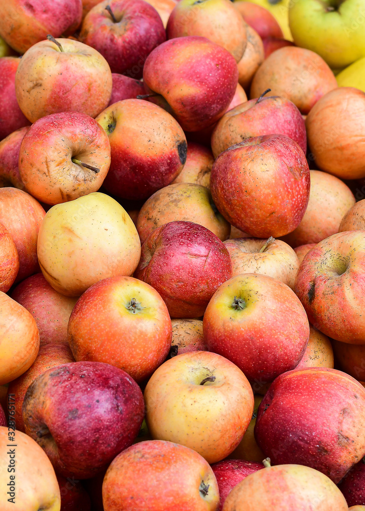 ugly eco food organic apples at the farmers' market. ugly fruits and vegetables concept. selective focus ugly eco food organic apples at the farmers' market. ugly fruits and vegetables concept. selective focus