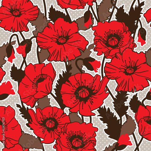 Vector seamless pattern with field poppies.