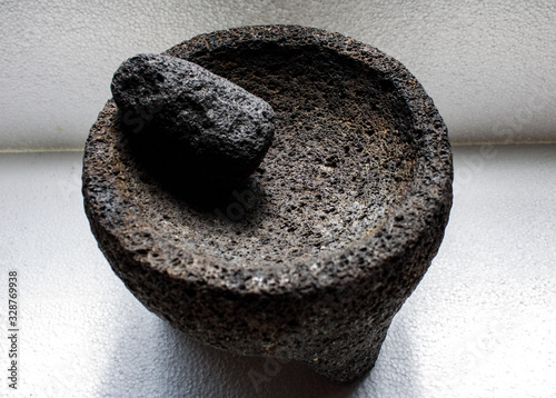 Ancient mexican object called molcajete to make mexican recipes