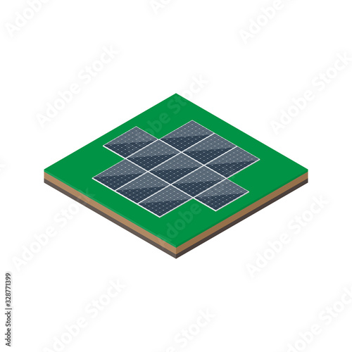 Isometric solar panels. Alternative energy. Vector illustration
