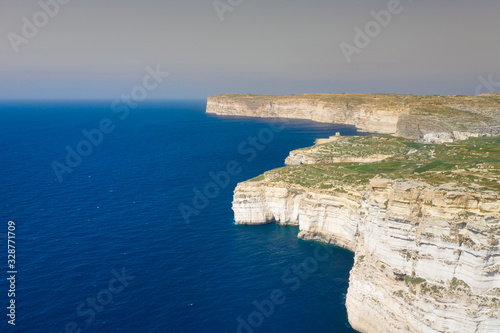 Aerial view of Sanap cliffs. Gozo island, Malta