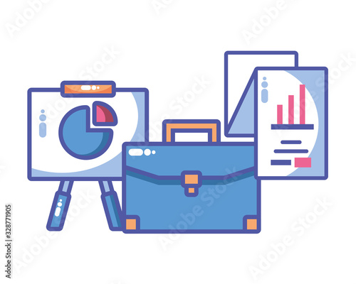 briefcase with seo icons on white background