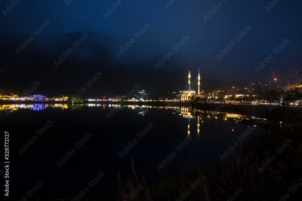 Fototapeta premium Uzungol turkey mosque night scene