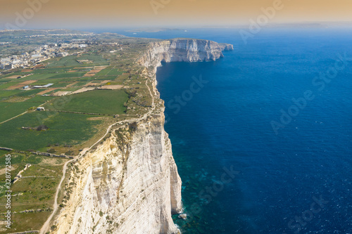 Aerial view of Sanap cliffs. Gozo island, Malta