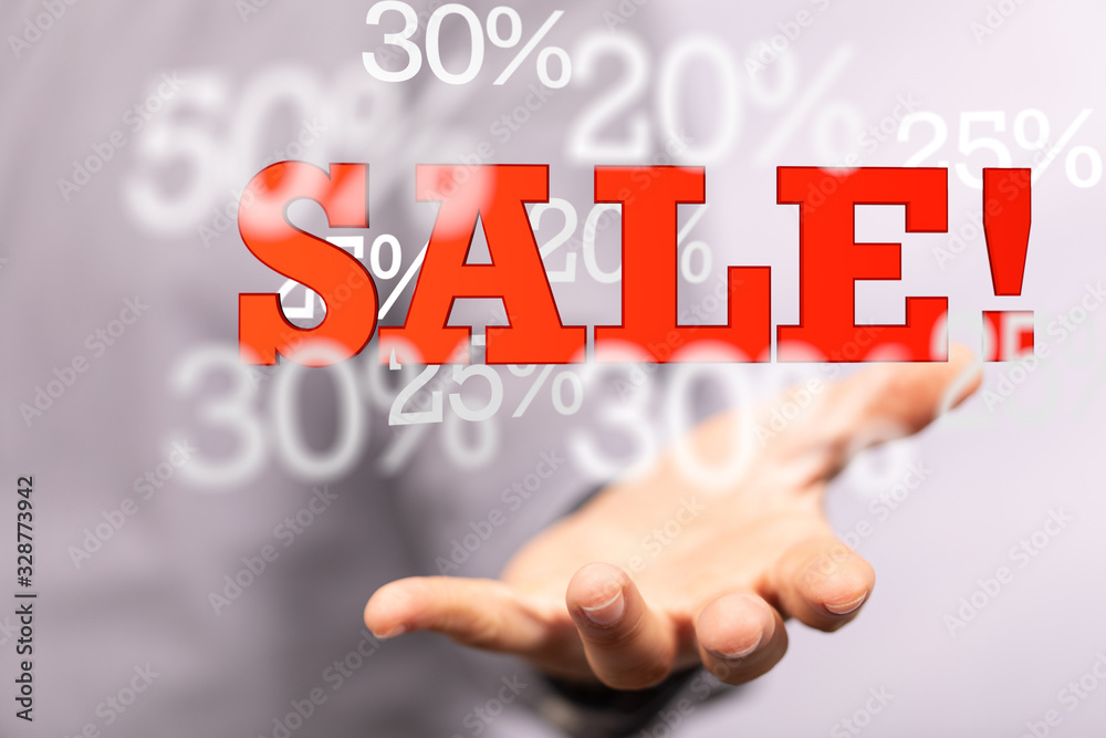 using white and red sales flying icons 3D rendering