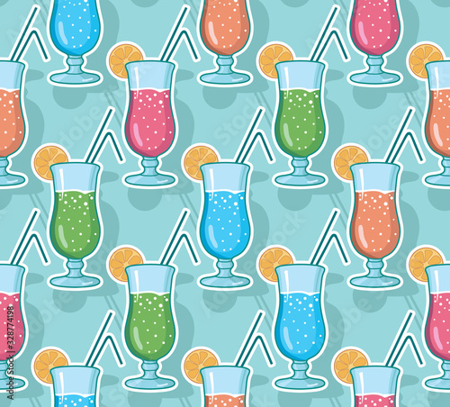 Vector seamless pattern with hand drawn cocktails.