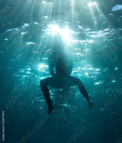 Underwater view of a surfer at Bondi Beach, Sydney