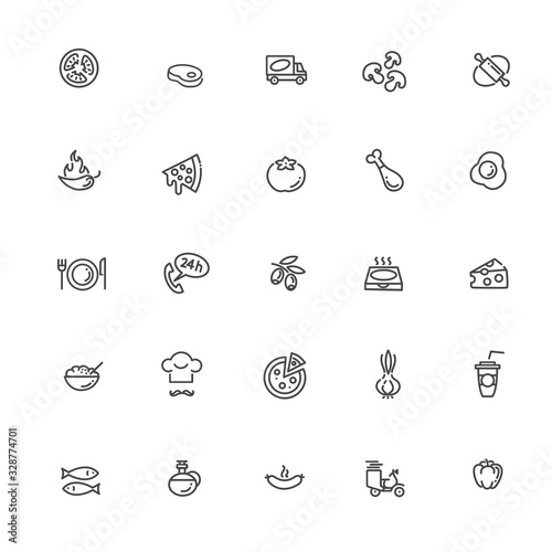 Italian traditional pizza vector outline icons set