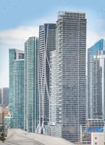 Aerial vertical large scale photo Downtown Miami Florida city skyscrapers circa 2020
