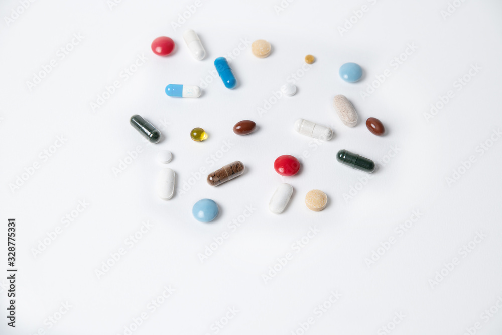 pills on white background pills on white background