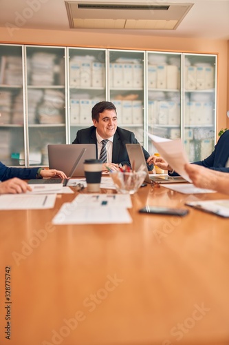 Business lawyers workers meeting at law firm office. Professional executive partners working on finance strategry at the workplace