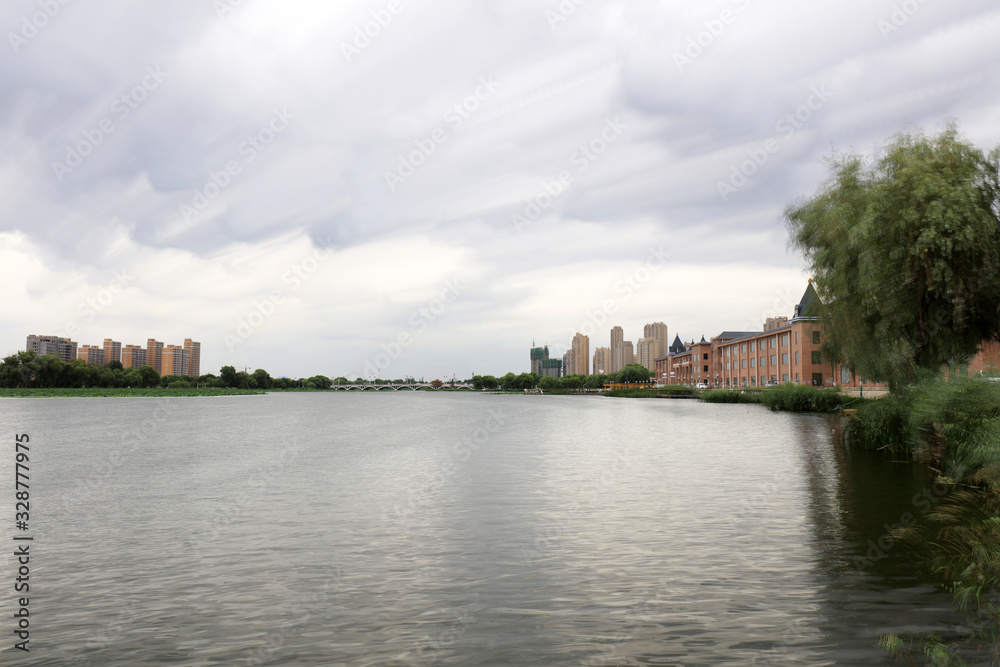 Waterside city scenery, China Waterside city scenery, China