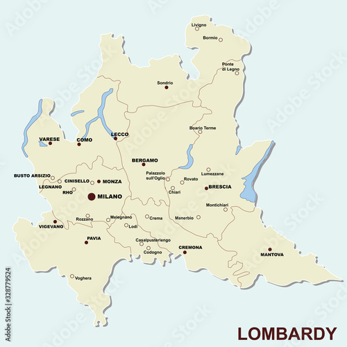 Lombardy vector map with main cities  lakes and provences
