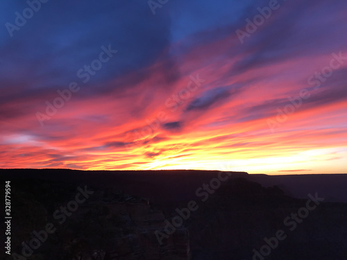 Purple, Blue, Red, and Orange sunset sky over Grand Canyon: Life in the Arizona Desert