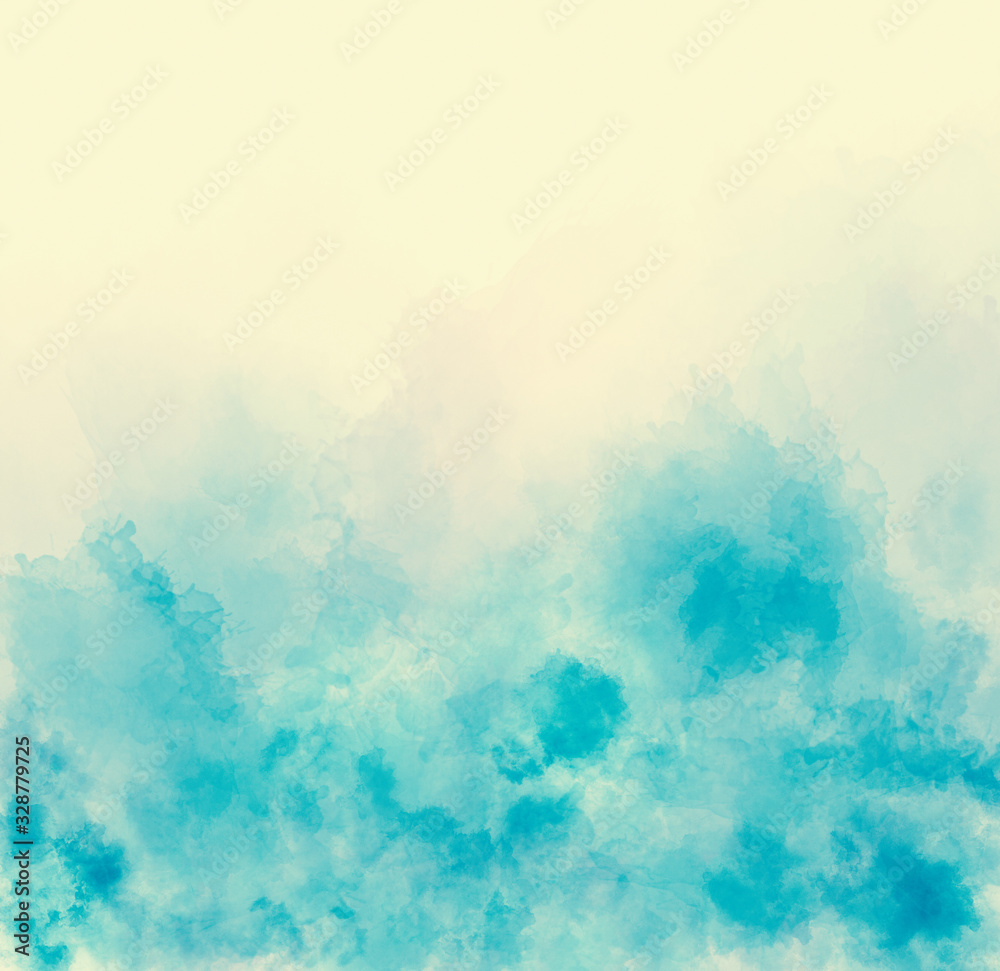 Blue gradient watercolor background Bright dynamic paint stains pattern. Contemporary illustration