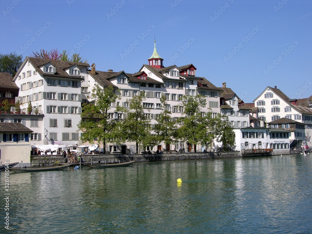 Zurich, Switz., Cityscape with River