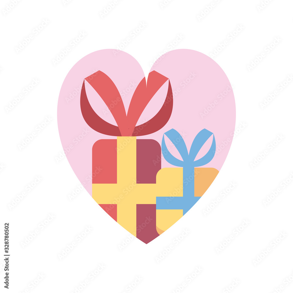 Gifts with bowties inside heart fill style icon vector design Gifts with bowties inside heart fill style icon vector design