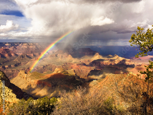 Rainbow over Horseshoe Mesa from Grandview Point. Grand Canyon National Park, UNESCO World Heritage Site, Arizona, United States of America photo