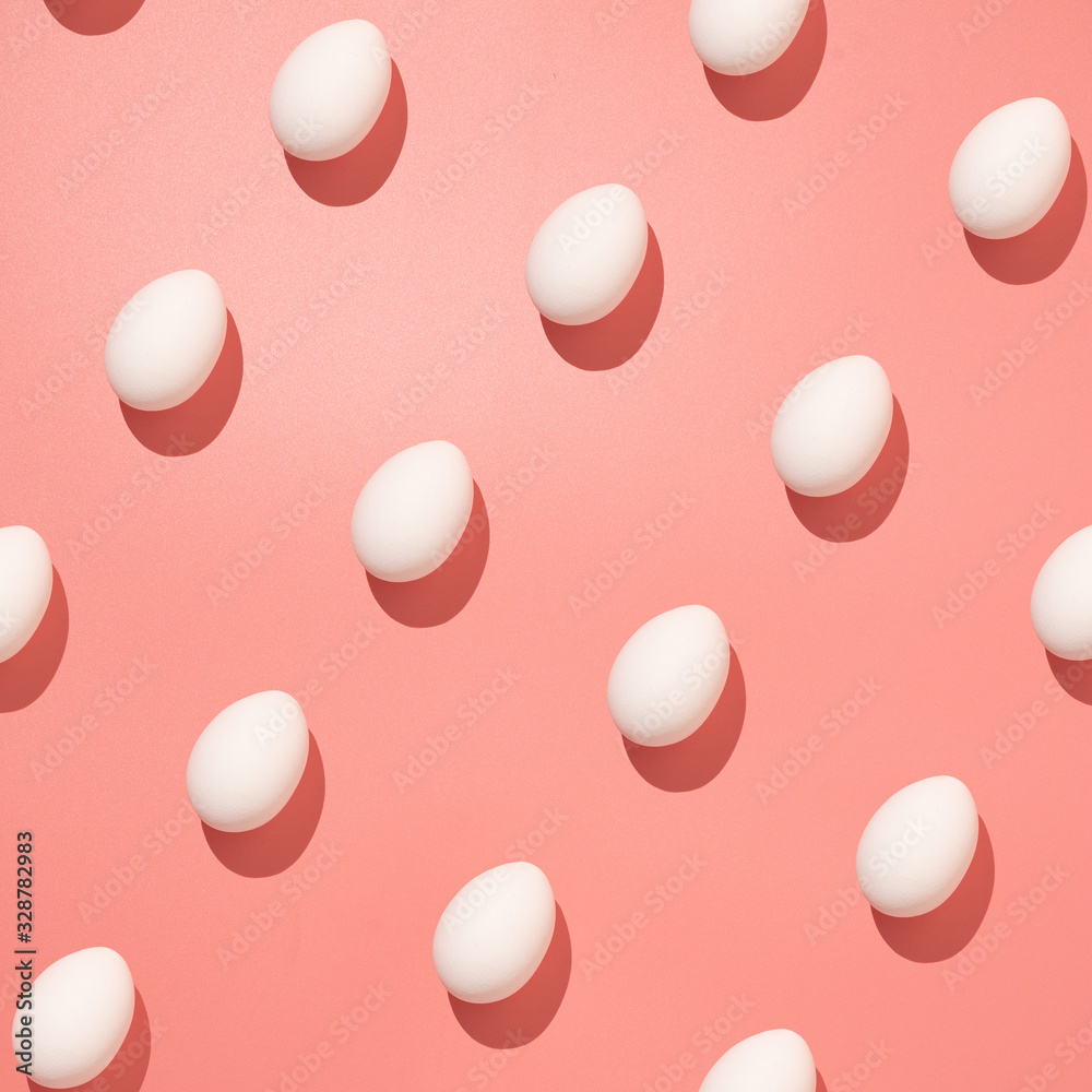 Creative Easter pattern of white eggs Creative Easter pattern of white eggs