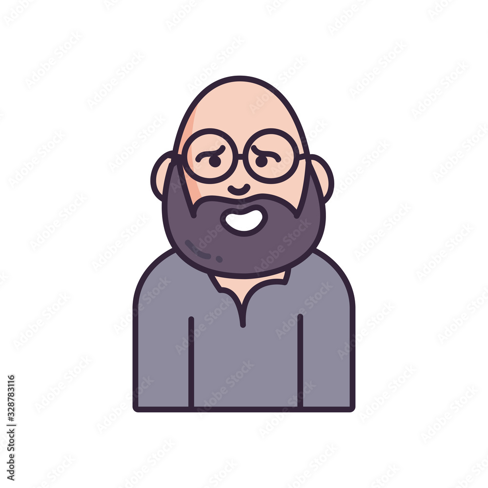 Isolated avatar man with glasses and beard fill style icon vector design