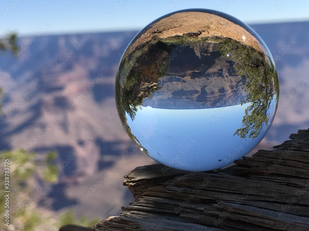 Crystal Glass ball image of the Grand Canyon National Park, UNESCO World Heritage Site, Arizona Crystal Glass ball image of the Grand Canyon National Park, UNESCO World Heritage Site, Arizona