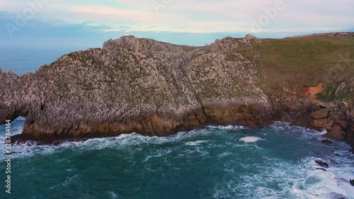 Aerial view of the landscape around Berellin Beach, Prellezo, Cantabria, Cantabrian Sea, Spain, Europe photo