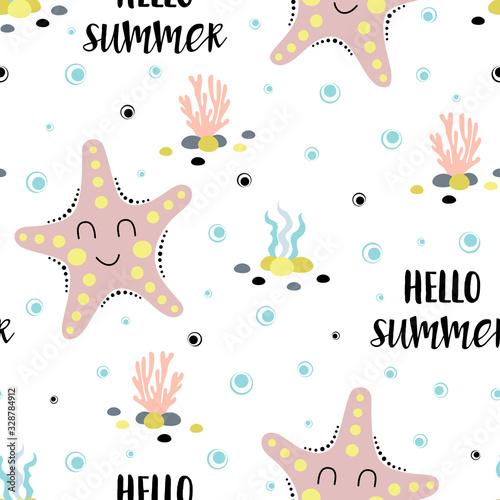 seamless pattern with cute starfish isolated on white