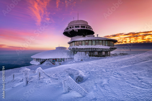 Winter landscape of Sniezka mountain in Poland