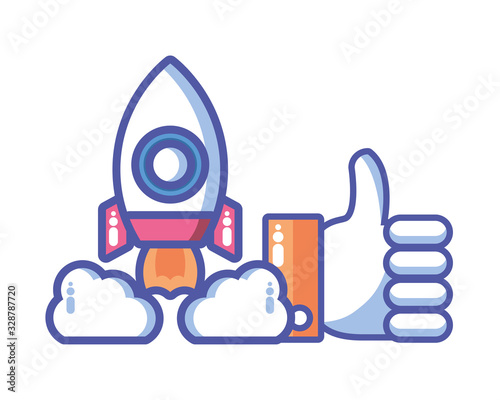 rocket with seo icons in white background