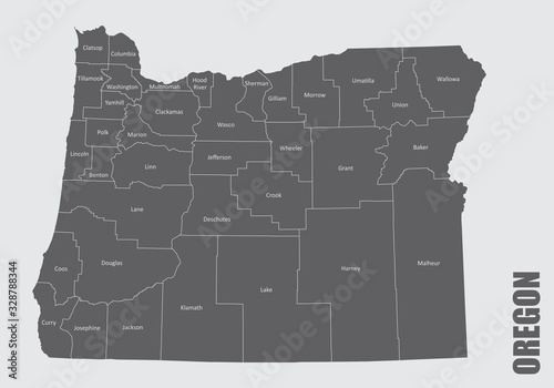 The Oregon State counties map with labels