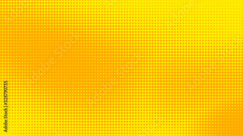 Dots halftone yellow orange color pattern gradient texture with technology digital background. Dots pop art comics with summer background.