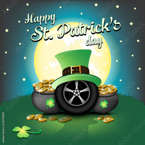 Happy St. Patricks day and car wheel