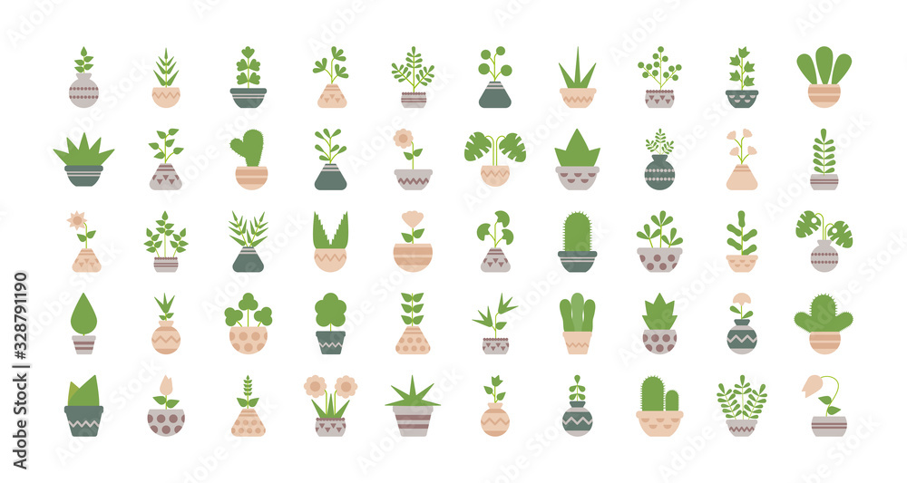 set of icons houseplants with potted