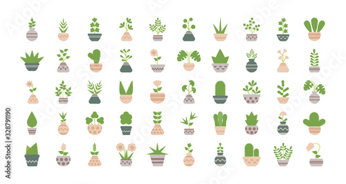 set of icons houseplants with potted © djvstock