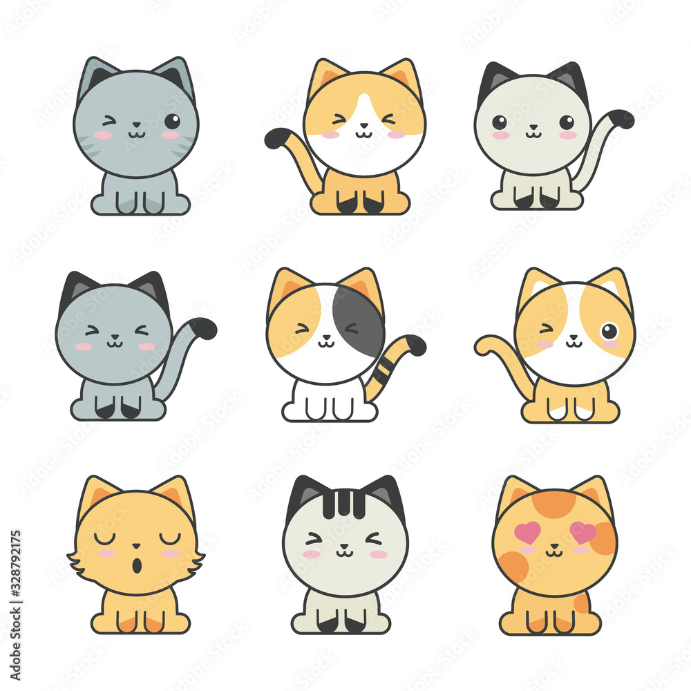 set of cute cats on white background