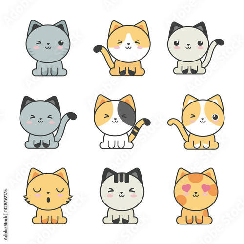 set of cute cats on white background
