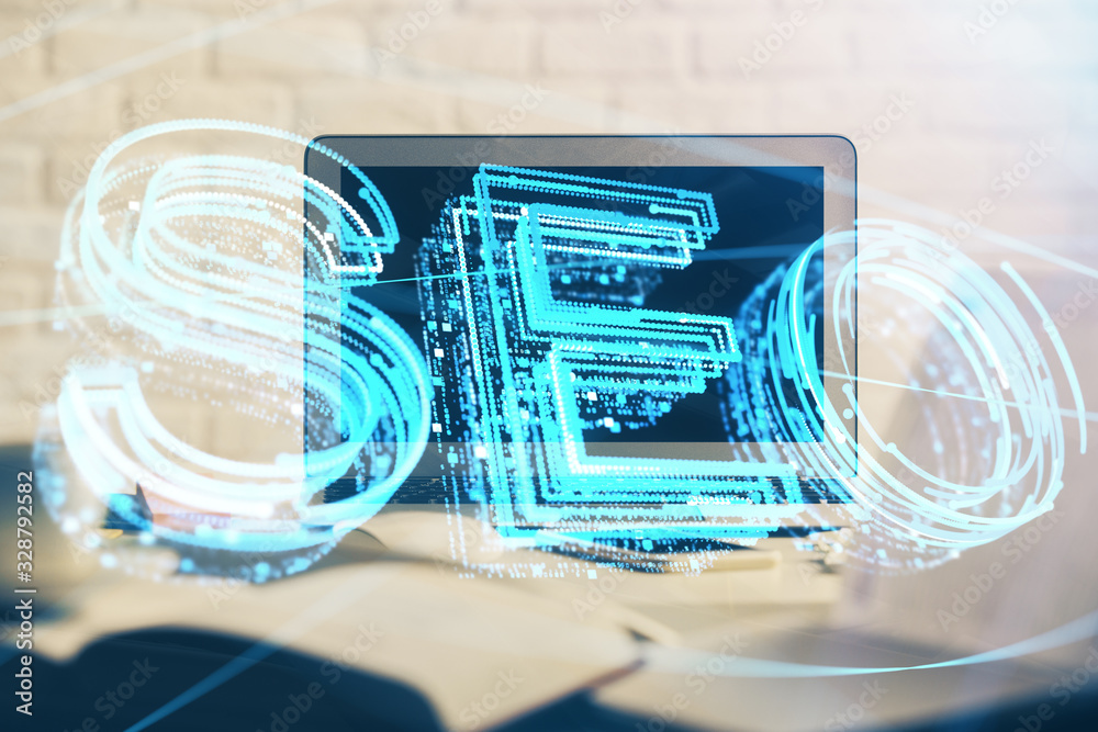 Double exposure of table with computer and seo drawing hologram. Search optimization concept. Double exposure of table with computer and seo drawing hologram. Search optimization concept.