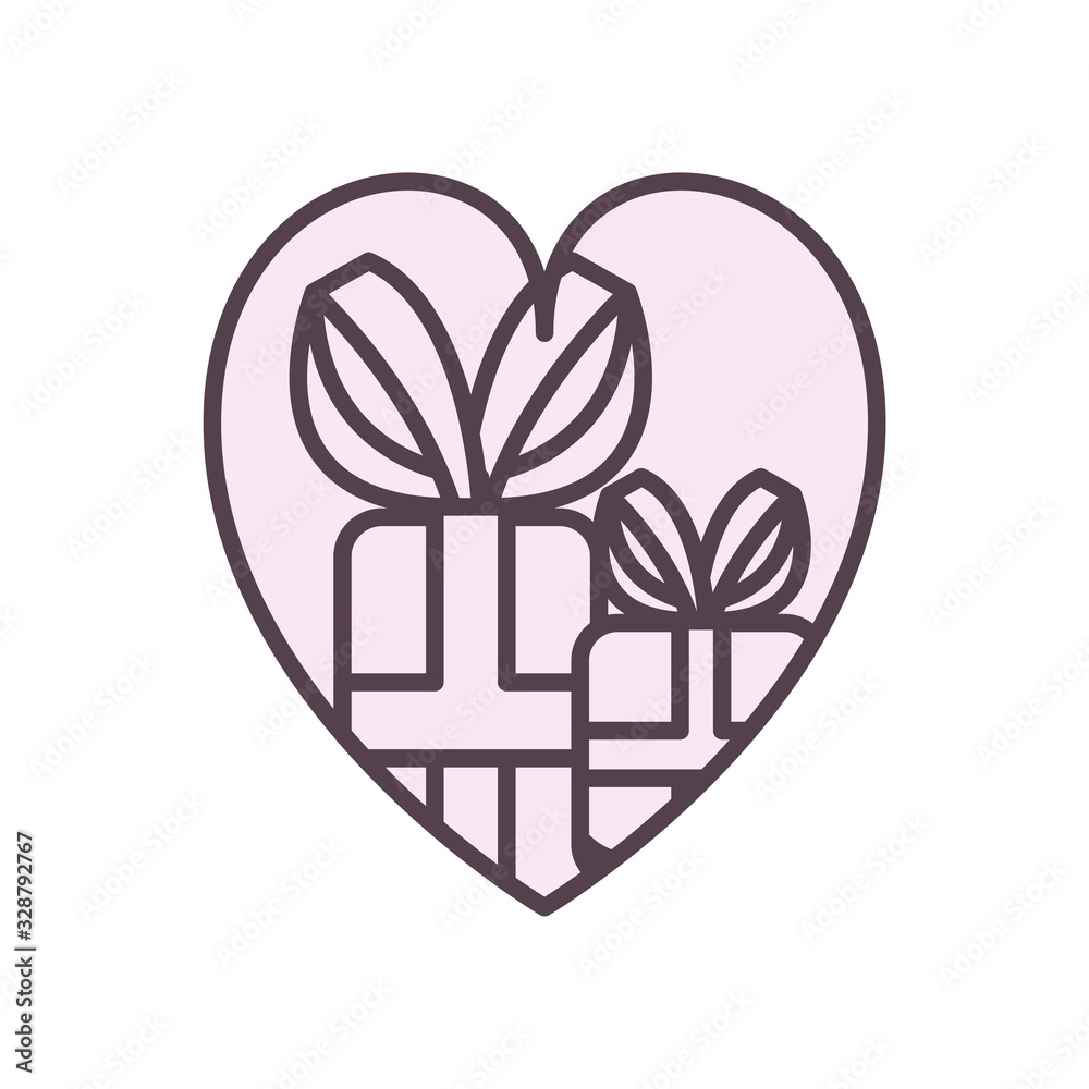Gifts with bowties inside heart line style icon vector design