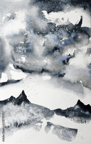 Obraz na płótnie Watercolor landscape in grays