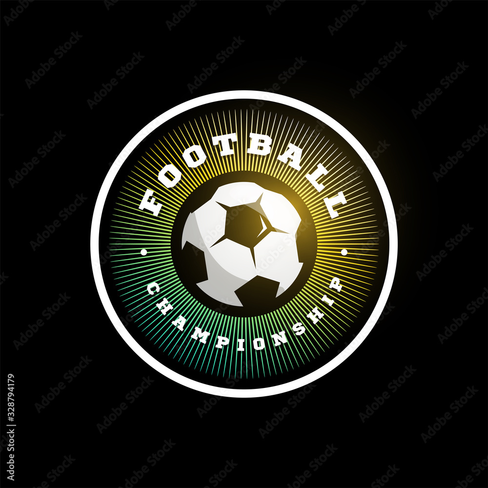 Football soccer circular vector logo. Modern professional Typography sport retro style vector emblem and template logotype design. Football colorful logo Football soccer circular vector logo. Modern professional Typography sport retro style vector emblem and template logotype design. Football colorful logo