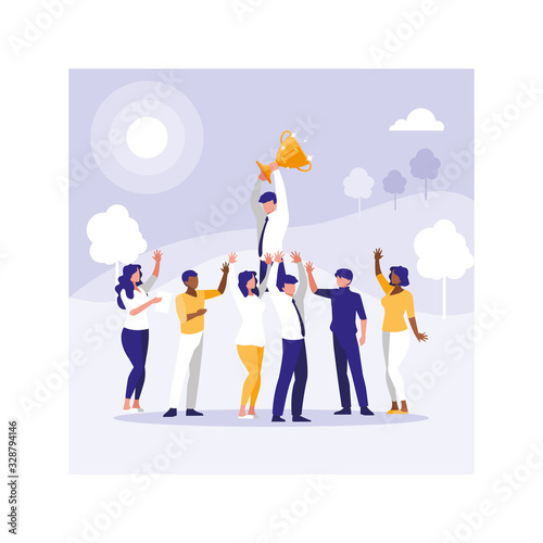 group of people business celebrating success, successful business team