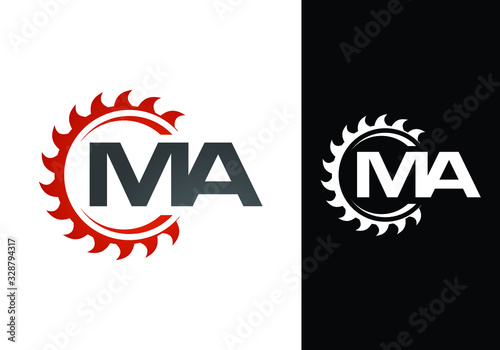 Initial Letter M A Logo with Saw,  woodworking logo concept design.