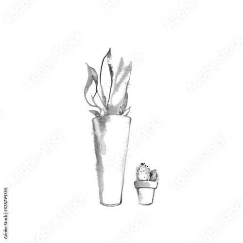 サンスベリアとサボテン 線描 Stock イラスト Adobe Stock