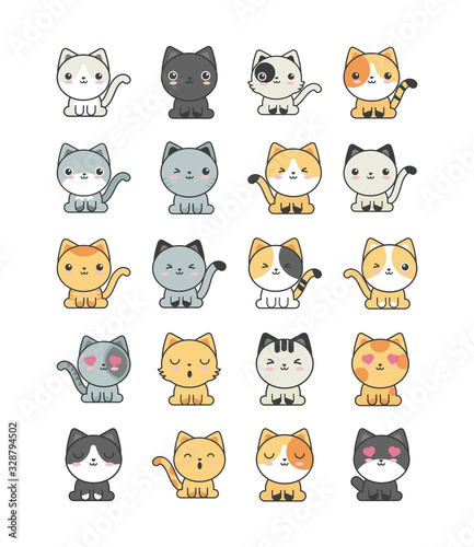 set of cute cats on white background