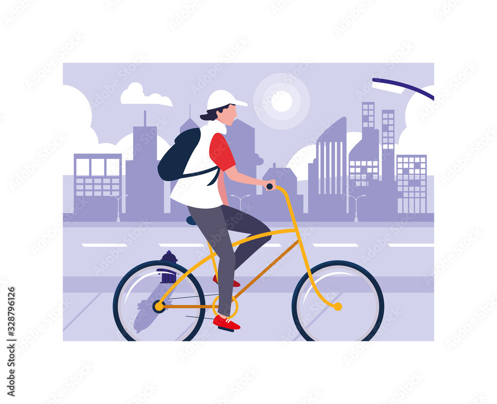 Fototapeta premium man with bicycle, man with healthy lifestyle