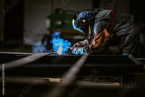 Professional welder with protection mask