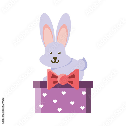 cute bunny in a christmas gift box on white background © djvstock