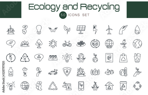 Isolated 50 ecology line style icon set vector design