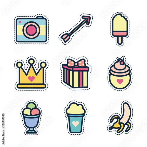 Cute elements line fill style icon set vector design